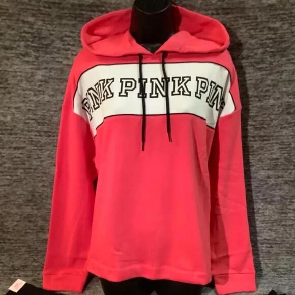 Victoria's Secret Pink Hoodie Neon Red Black Logo - Picture 1 of 4